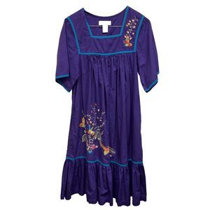 Bechamel Cotton Patio Muumuu Caftan Summer Dress Purple Short Sleeve PS Petite